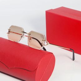 Roze zonnebrillen voor dames heren designer bril oversized mode retro vintage 41 mm frameloze lunettes vrouw gepolariseerd brillen carti m 2520