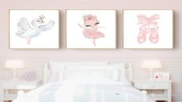 Pink Swan Princess Nursery Wall Art Canvas Painting Ballerina Affiches et imprimés Nordic Kid Baby Girl Room Decor Picture 5004953
