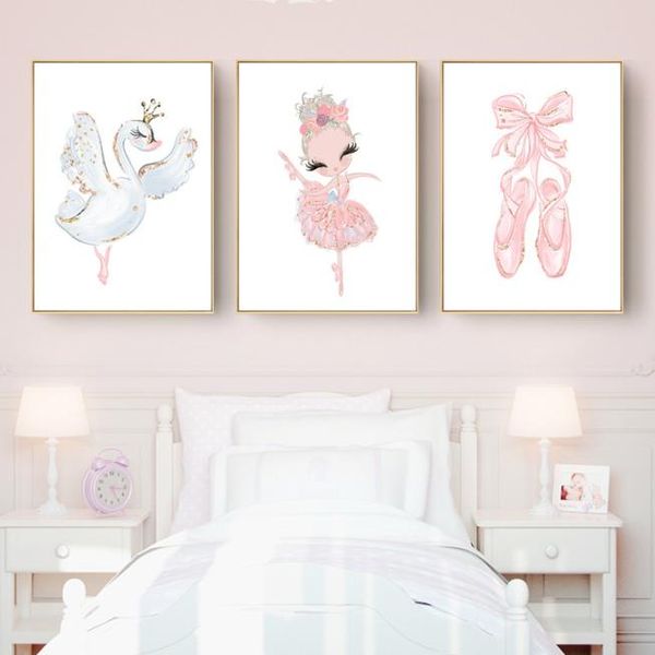 Pink Swan Princess Nursery Wall Art Canvas Painting Ballerina Affiches et imprimés Nordic Kid Baby Girl Room Decor Picture1559124