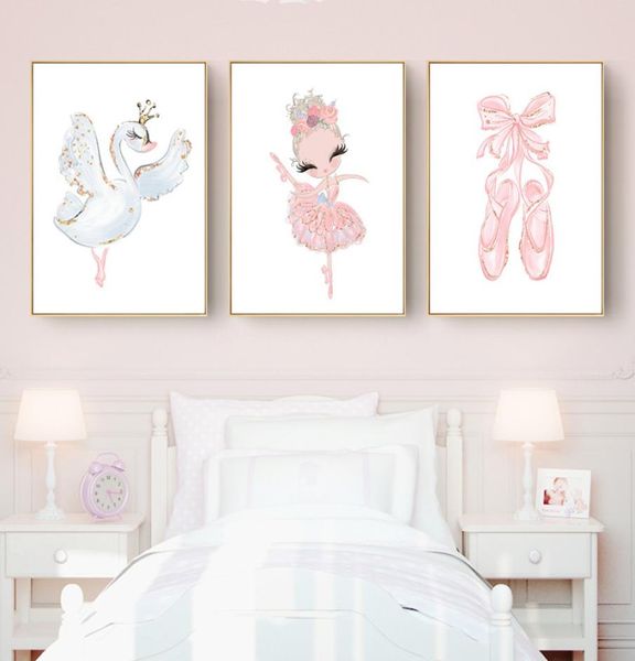 Pink Swan Princess Nursery Wall Art Canvas Painting Ballerina Affiches et imprimés Nordic Kid Baby Girl Room Decor Picture8882970