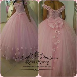 ROSE PINK SWEET 16 Masquerade Robe de bal robes Quinceanera Robes 2020 Off épaule Vintage en dentelle 3D Fleurs plus vestidos de taille 15 anos anniversaire Go 245D