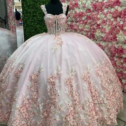 Robe de bal chérie rose Quinceanera robes sur l'épaule douce 16 robes appliques Tull dos à lacets vestidos de xv 0431