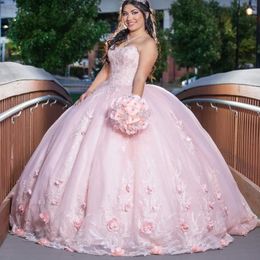 Robe De bal rose chérie Quinceanera robes perlées robes De soirée De célébrité Applique dentelle Tull Graduation Robe De 15 Anos Robe De