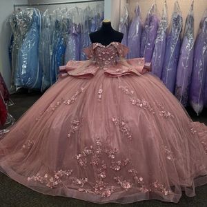 Vestido De fiesta De novia rosa, Vestidos De quinceañera 2024, Apliques De encaje, cuentas De flores, volantes, dulce 16, Vestidos De XV 15 Anos