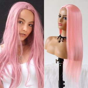 Lacet de cheveux synthétique rose avec bébé naturel long cosplay cosplay fêtard utilisé pour les femmes de la mode