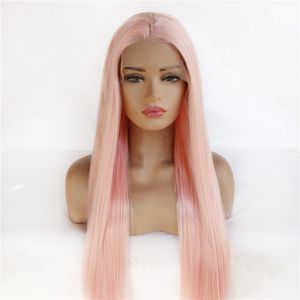 Rose Synthétique Lacefrontal Perruque Simulation Cheveux Humains Lace Front Perruques 12 ~ 26 pouces Long Silky Straight 180719-2335