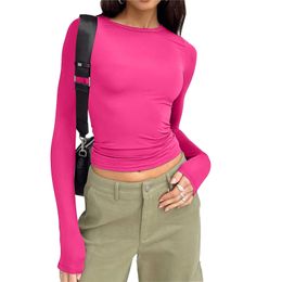 Roze T-shirt Vrouwen Lente Dames Y2k Kleding Solid Slim Mesh Sexy Fit Skinny Cropped Lange Mouw Tee Tops Ropa mujer 240202