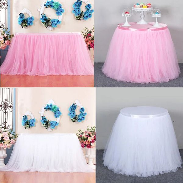 Jupes de Table roses en Tulle pour anniversaire, jupe Tutu pour fête de mariage, fête prénatale, révélation du sexe, licorne, décoration de maison, 240112