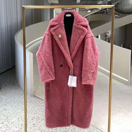Abrigo de peluche rosa, cárdigan de lana, chaqueta acolchada de diseñador, abrigos cortavientos de lujo para mujer, chaqueta larga a prueba de viento, parka cálida de invierno, regalo de Navidad