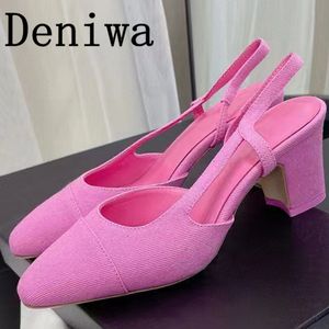 Toe rose Sandales douces 882 Round Chunky Slingback Ladies Summer Fashion High Heel Holidalies for Women 230807 600