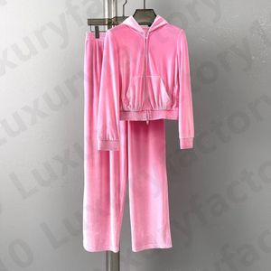Survêtement rose femmes velours couture costumes tenue deux pièces Jogging ensemble à manches longues sweat à capuche pantalon costume