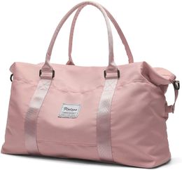 Roze Travel Duffel Bag, Sports Tote Gym Tas, Shoulder Weekender Overnight tas voor vrouwen, met trolley mouw en natte zak