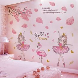 Roze Boom Bladeren Muurstickers Decor DIY Ballet Meisje Flamingo Muurstickers voor Kinderen Slaapkamer Babykamers Kinderkamer Woondecoratie