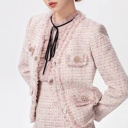 Veste en tweed rose professionnel printemps automne femmes d'affaires dames une pièce classique 240112