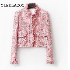 Chaqueta de tweed rosa Primavera/otoño/invierno chaqueta de mujer abrigo clásico señoras salvajes chaqueta de tweed trenzado de alambre brillante 220217