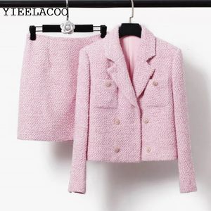 Jacketskirt Pink Tweed Set Automne et Winter Womens 2 pièces Classic Elegant Suit avec petit parfum 240425