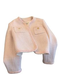 Roze tweed temperament zoet gebreid vest dames herfst korte jas M L XL 2XL
