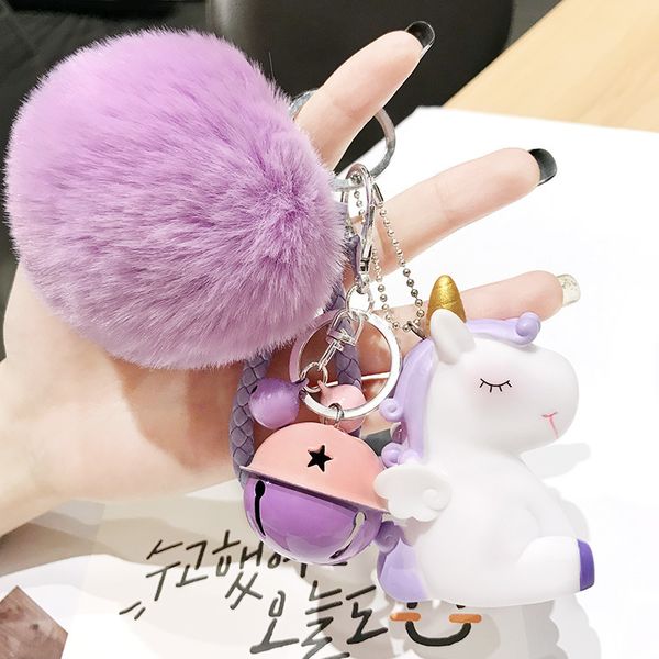 Licorne Rose Mesdames Sac En Peluche Boule Fluffy Artificielle Cheveux De Lapin Porte-clés Fille Clé Pendentif