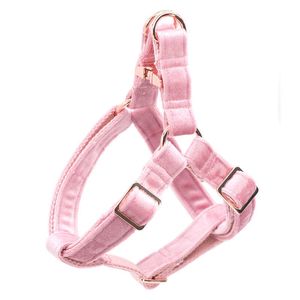 Harnais de chien de velours rose Laisse de chien de base Tissu de coton à boucle réglable pour chien ou chat 210712