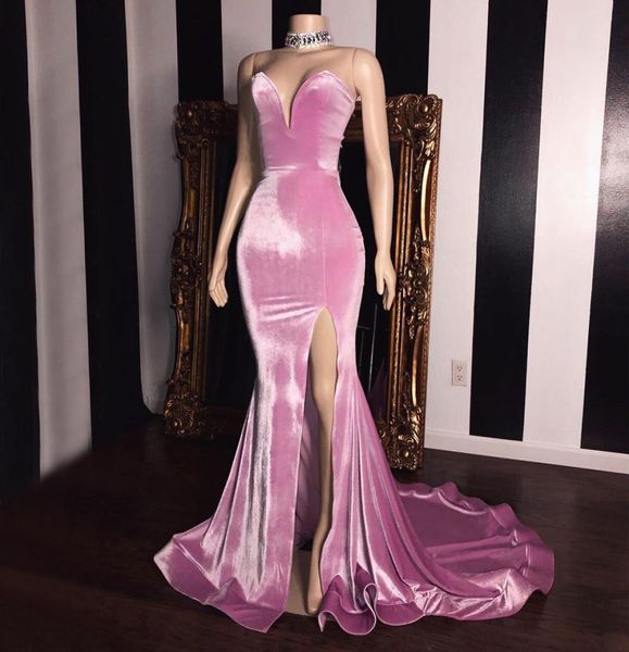 Robes de bal sirène en velours rose col plongeant côté fendu robes de soirée balayage Train grande taille robe formelle 5054822