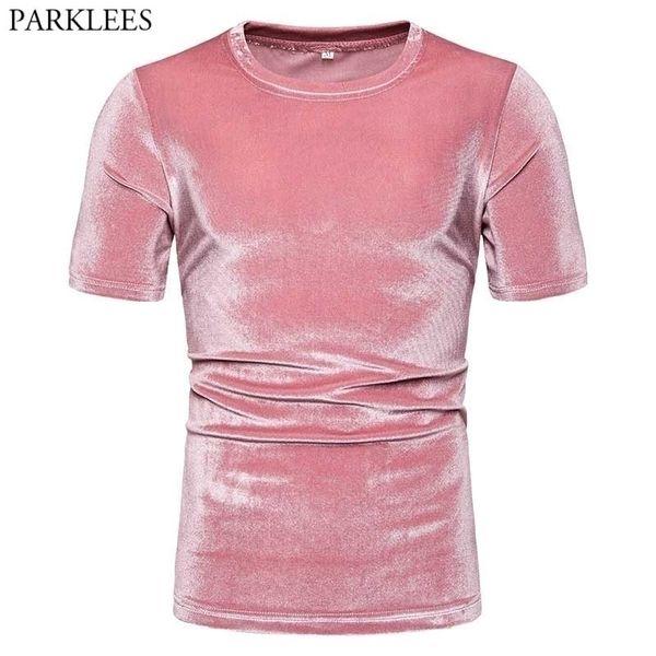 Rose velours velours T-shirt hommes mode à manches courtes Slim Fit T-shirt Homme Hip Hop décontracté Streetwear T-shirt Homme 4XL 210522