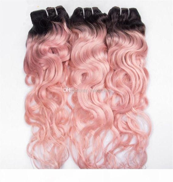 Paquetes de cabello humano virgen peruano ondulado rosa Dos tonos 1b Tejido de cabello rosa Ombre Trama de cabello rizado de onda profunda 3 piezas Lot1952166