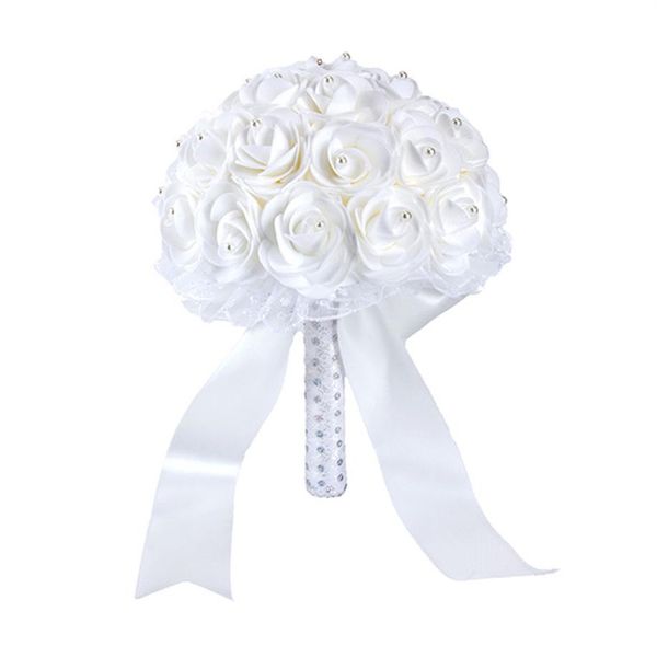 Bouquet De Mariage Rose Accessoires De Mariage Colorés Blanc Artificielle Demoiselle D'honneur Fleur Perles Perles Mariée Tenant Des Fleurs CPA158292231E