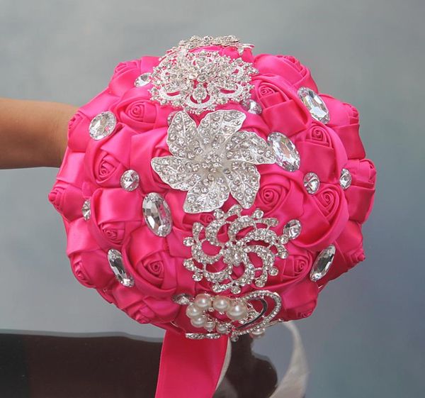 Ramos De boda rosados Rosa Artificial dulce 15 ramo De quinceañera cinta De seda De cristal nuevo Buque De Noiva 37 colores W228A1599604