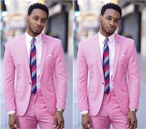 Roze bruiloft past twee stukken (jas + broek) Beste mannen pakken met gekerfde revers avond prom feestkleding