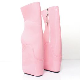 Botas de ballet con cuña rosa de 18 cm / 7 pulgadas Botas de goma de tacón alto Mujer Zip Heelless Sexy Fetish Pinup RTBU Botines Mujer