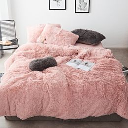 Tela de lana rosa y blanca, juego de cama de 20 colores puros gruesos de invierno, funda de edredón de terciopelo de visón, sábana de cama, fundas de almohada de lino