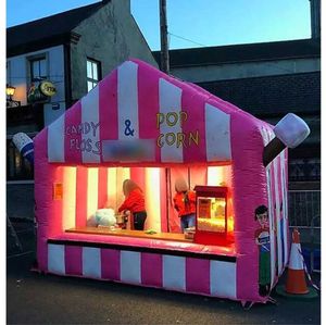 Tente de concession gonflable blanche rose Événements extérieurs personnalisés Stand de barbe à papa soufflée à l'air maison de crème glacée de carnaval pour la promotion et la publicité