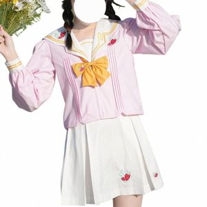 Roze Wit JK Uniform Pak Japanse College Stijl Zoete Lg Korte Mouwen Matrozenpakje Plooirok Meisje Schooluniform Koreaanse o3n6 #