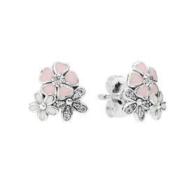 Rose blanc mousseux marguerite fleur boucle d'oreille en argent sterling 925 femmes bijoux de fête de mariage avec boîte d'origine pour pandora petite amie cadeau boucles d'oreilles