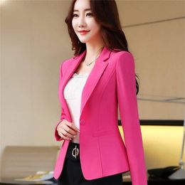 Roze vrouwen blazer formeel zakelijk kantoor dame werkpak jassen jassen slanke vrouwelijke casual top Koreaanse jas lente herfst 220819