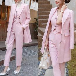 Roze vrouwen formele pakken 3 stuks bruids slank fit prom avond kantoorkleding smoking blazer voor bruiloft