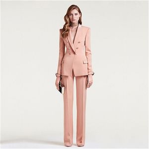 Pink Women's Double Persted Business Suit féminin Femme Slim Fit Tuexdo costume féminin Prom Prom 2 pièces costumes costumes T200818