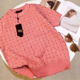 Roze Dames Knits T-shirts met korte mouwen Sweater letter Jacquard Comfortabel Zacht materiaal van hoge kwaliteit