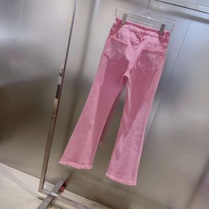 Roze vrouwen zweet denimontwerpers streetwear mode casual lange slanke rek lange dames Jean Designer Jeans Dames Sport Pant