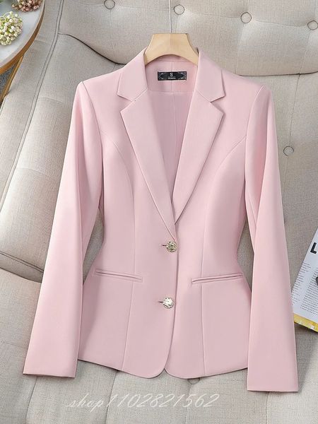 Rose femmes costume Blazer simple boutonnage à manches longues veste ample décontracté printemps hauts ropa de mujer 240202