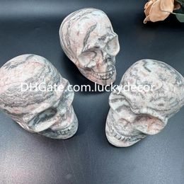 Roze zebra jasper stenen schedel standbeeld spiritueel geschenk 10 cm realistische carving natuur edelsteen sculptuur genezing metafysische meditatie kristal beeldje