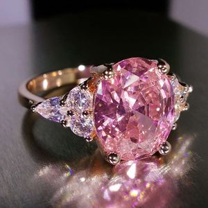 Roze zirkoon grote ovale stenen ring vrouwelijke glanzende kristallen verlovingsringen voor vrouwen vintage roségouden sier kleur bruiloft sieraden