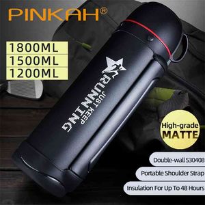 Pinkah Thermos 1.2L 1.5L 1.9L Grande Capacité Plus de 48H Isolation Bouilloire Sous Vide Avec Bandoulière Extérieur avec Poignée Pot D'eau 210917