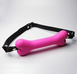 PinkBlack Silicone Bit Gag Dog Bone 2015 nouvelle Fixation de la bouche fétiche garder tout à fait esclave Bondage Sex Toy6668152