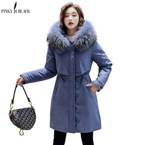 Pinkyisblack warme voering Long Parka Winter Jacket Dames Kleding Medium Lange plus Maat 6xl Winterjas met capuchon 201210
