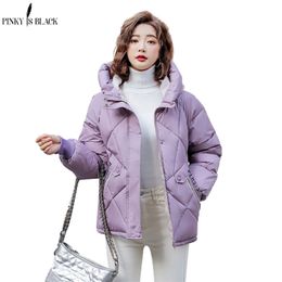 Pinkyisblack veste d'hiver femmes parkas à capuche épais coton rembourré femme manteau court outwear 211013
