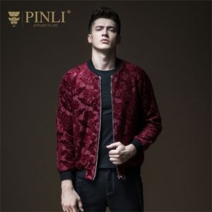 Pinli 2020 invierno nuevo descuento liquidación 100 poliéster Delgado Jacquard cálido Casual hombres uniforme de béisbol Color sólido chaqueta abrigo LJ201013