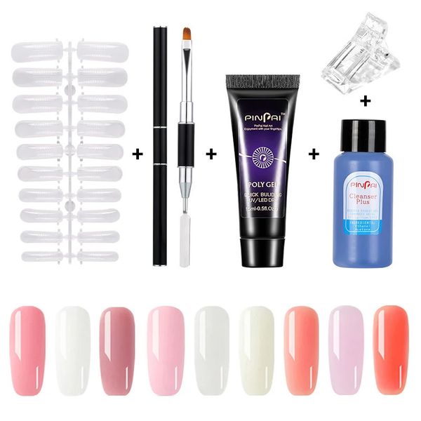 PinPai 5 pièces Poly Extension Gel ensemble Nail Art Polygels Kit clair blanc couleur ongles UV Gel pointe forme acrylique ongles Gel tranche brosse Kit 240127