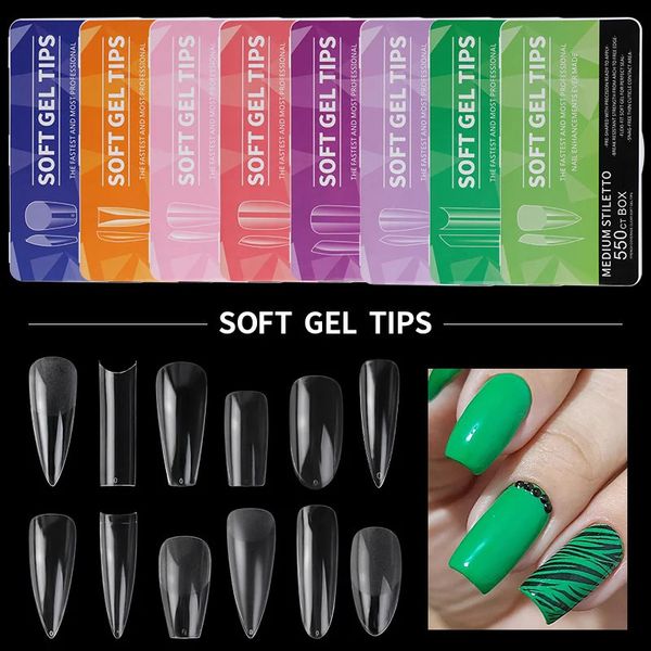 Pinpai Clear Acrylique long Faux Nails Capsules Amond French Cercot Full Half Cover Faux Nails Artificial Nail Soft Gel Tips 240509