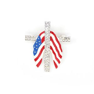 Pins broches 10 pc's/kavel Amerikaanse vlagbroche kristal Rhinestone email Kruisvorm 4e van JY USA Patriotic Pins for Gift/Decoratio DHYD2